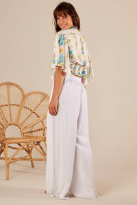 White Yacamim A5 Palazzo Pants with Front Overlay