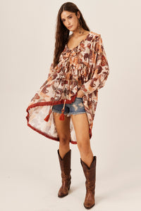 Yacamim E5 Beige Paisley Mullet Short Dress