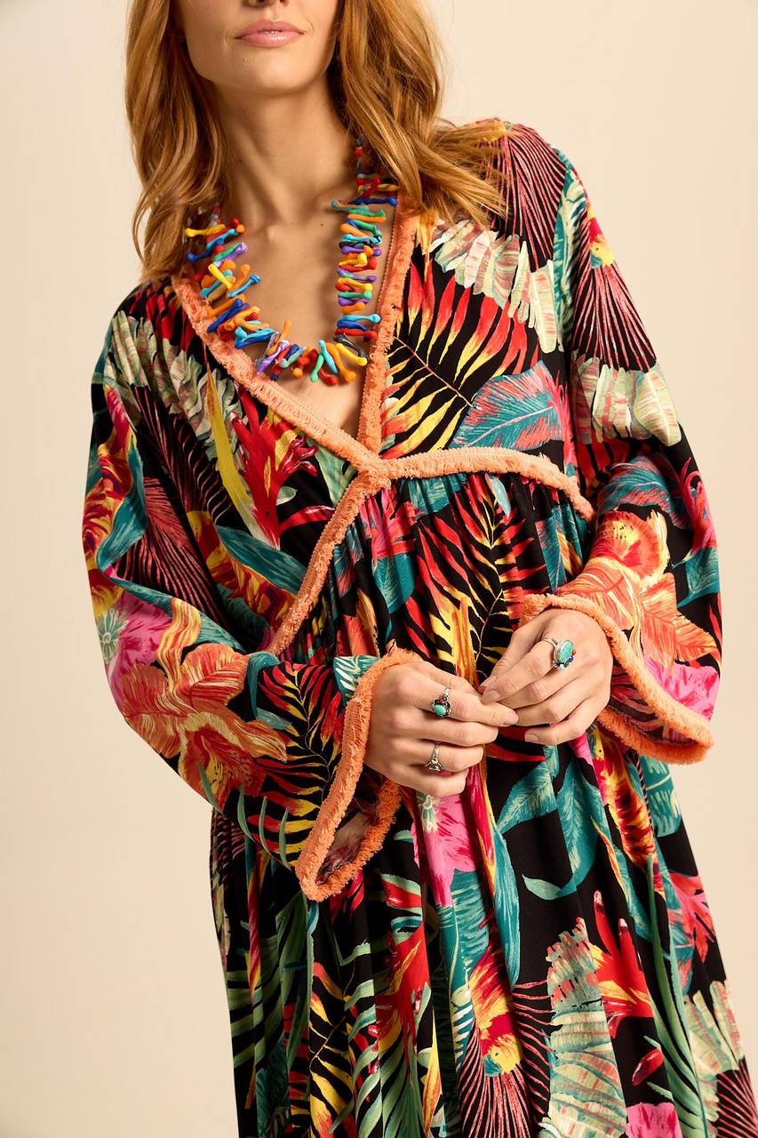 Yacamim Long Floral Print Long Sleeve Dress C9