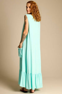 Yacamim Women's Mint Green Midi Tank Dress with Side Pockets E16