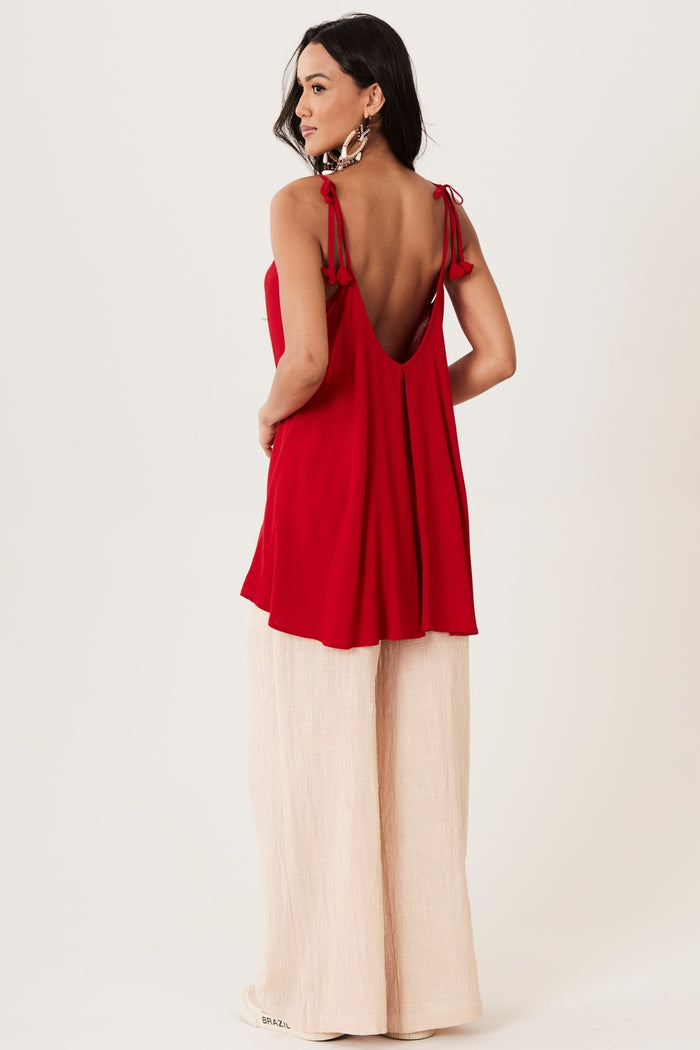 Yacamim B2 Red Loose Blouse with Tie Straps