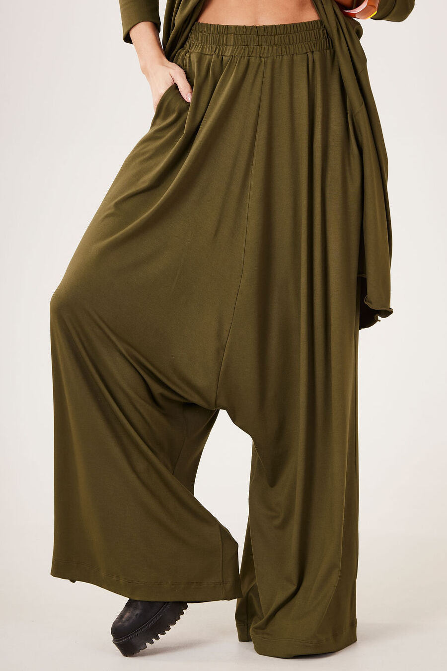 Yacamim H1 Plain Moss Green Sarouel Palazzo Pants