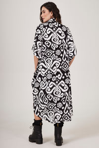 White and Black Printed Midi Shirt Dress Yacamim N9