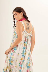 Yacamim Off-White Floral Print Loose-Fit Midi Sundress