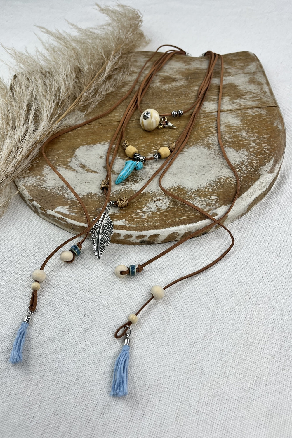 Handmade Yacamim Brown Faux Leather Strip Necklace #77