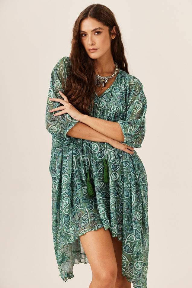 Yacamim E7 Green Paisley Tulle Short Dress