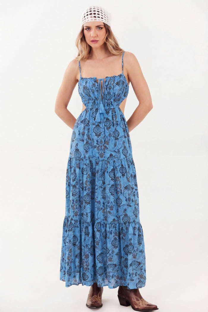 Yacamim E5 Blue Paisley Print Long Dress