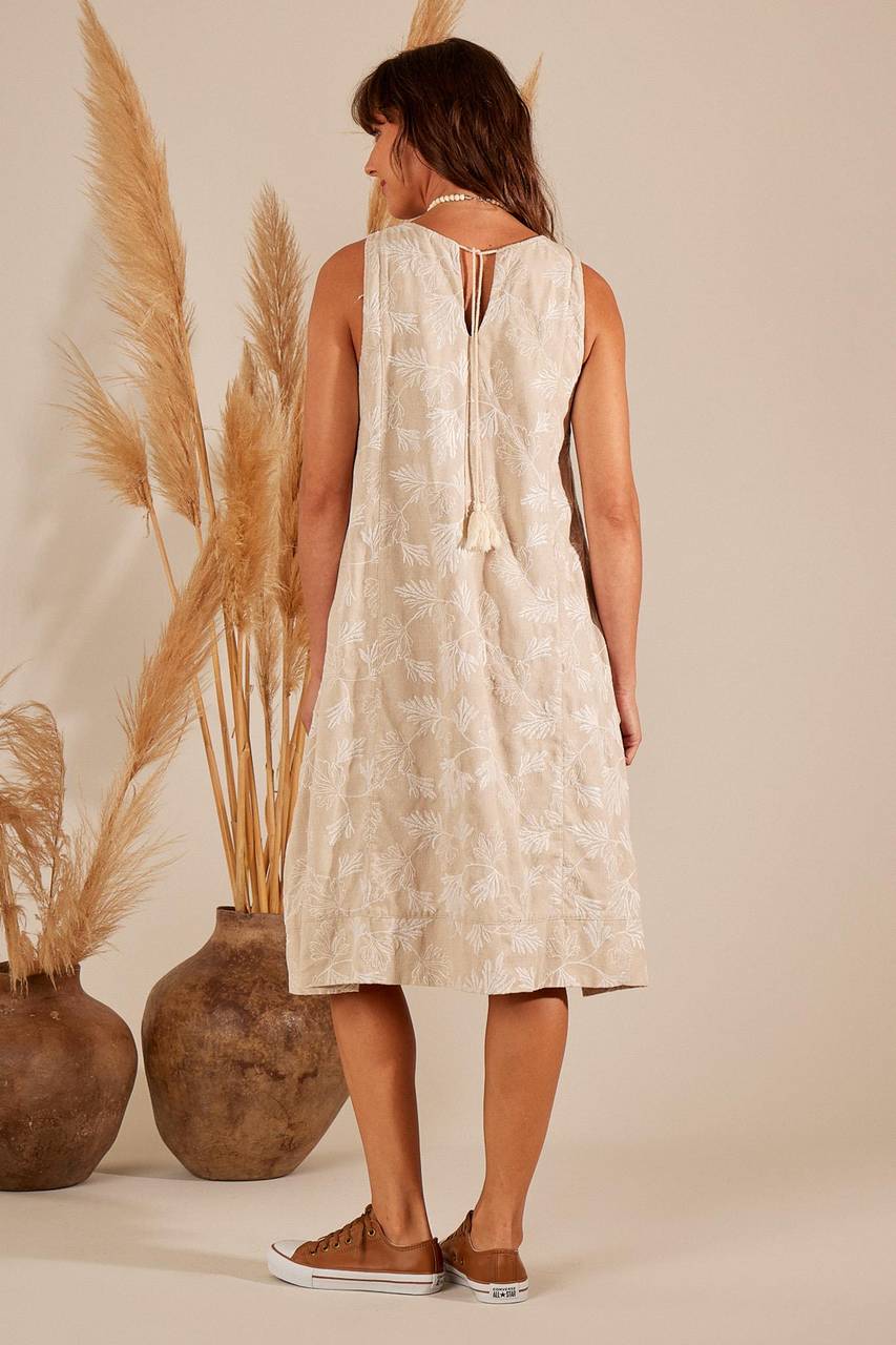 Yacamim Sleeveless Beige Linen Short Dress