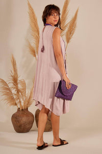 Yacamim Sleeveless Rose Linen Mini Dress