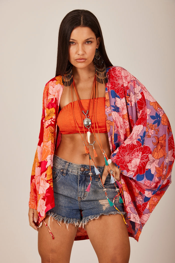 Yacamim J2 Pink Patchwork Short Kimono