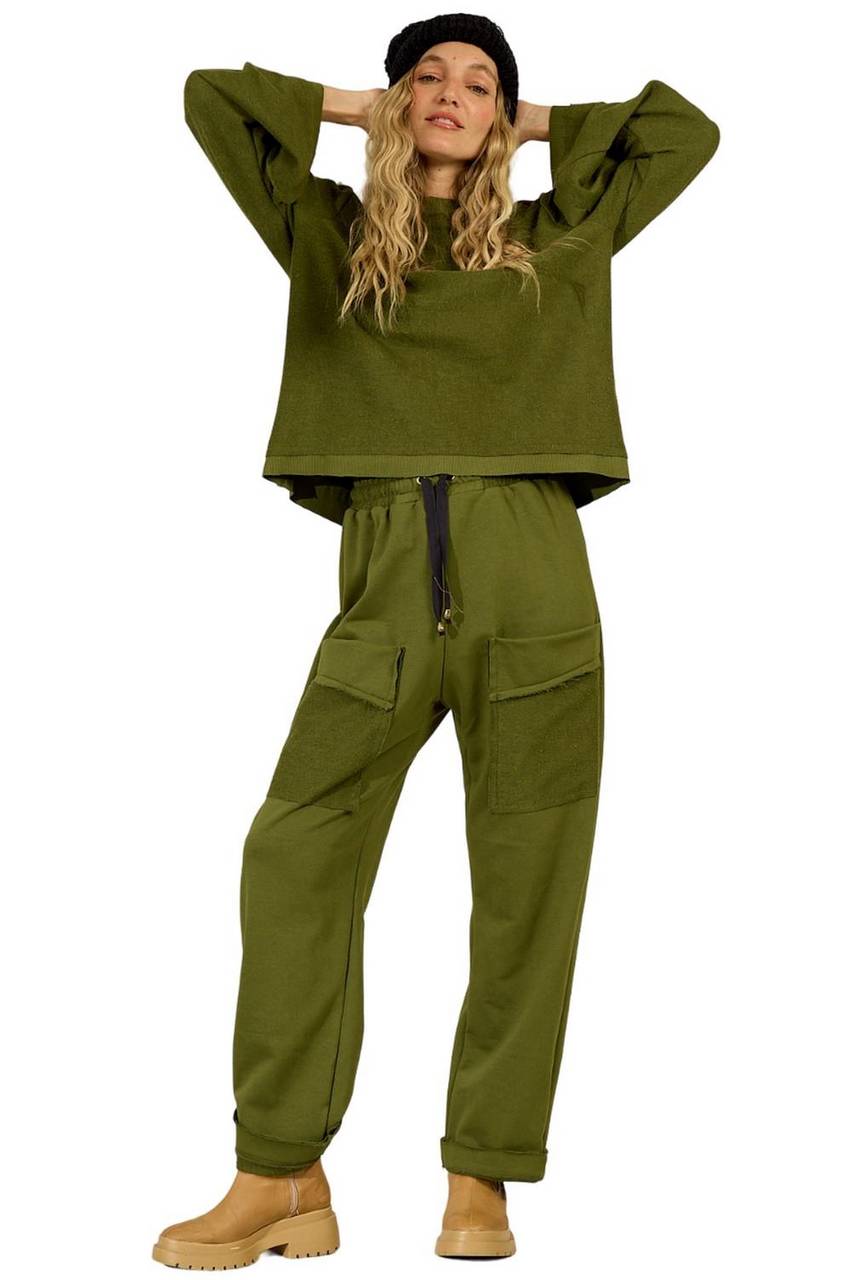 Yacamim Green Sweatpants with Front Pockets A29