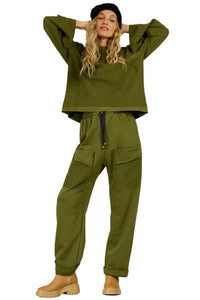 Yacamim Green Sweatpants with Front Pockets A29