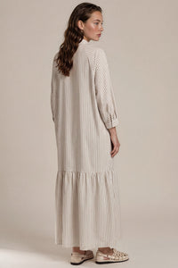 Vestido Midi Com Mangas Longas Cinza Listrado Yacamim C20