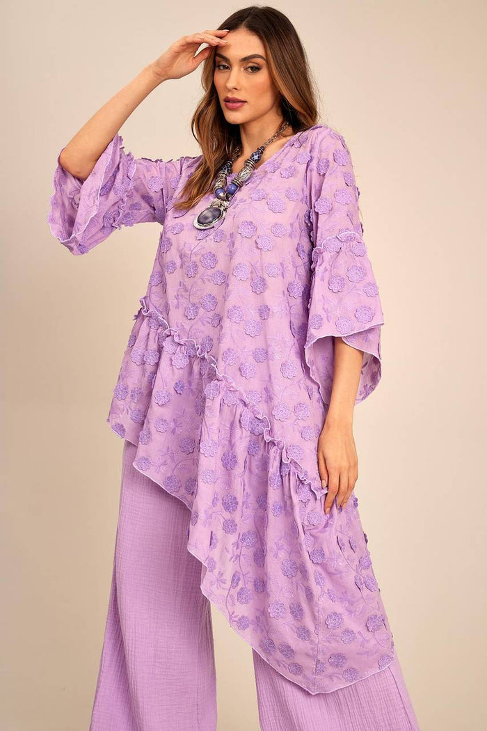 Yacamim Lilac 3/8 Sleeve Crossover Tunic B6