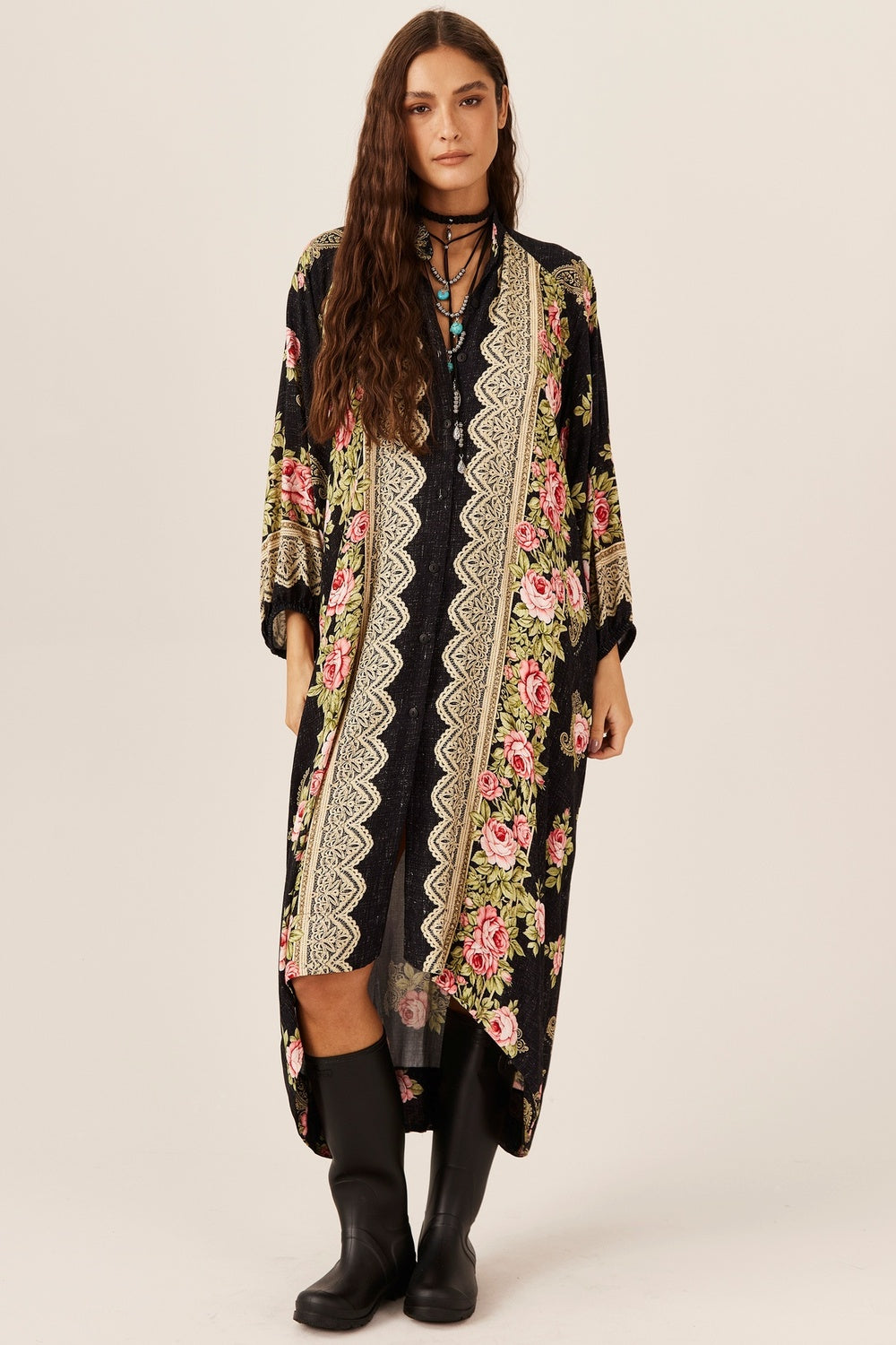 Yacamim Long Black Printed Shirt L5