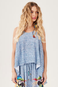 Yacamim A9 Stamped Blue Back Elongated Tank Top