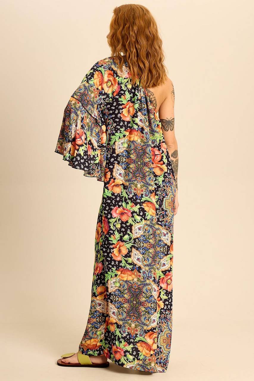 Yacamim C11 One-Shoulder Long Dress Paisley Print