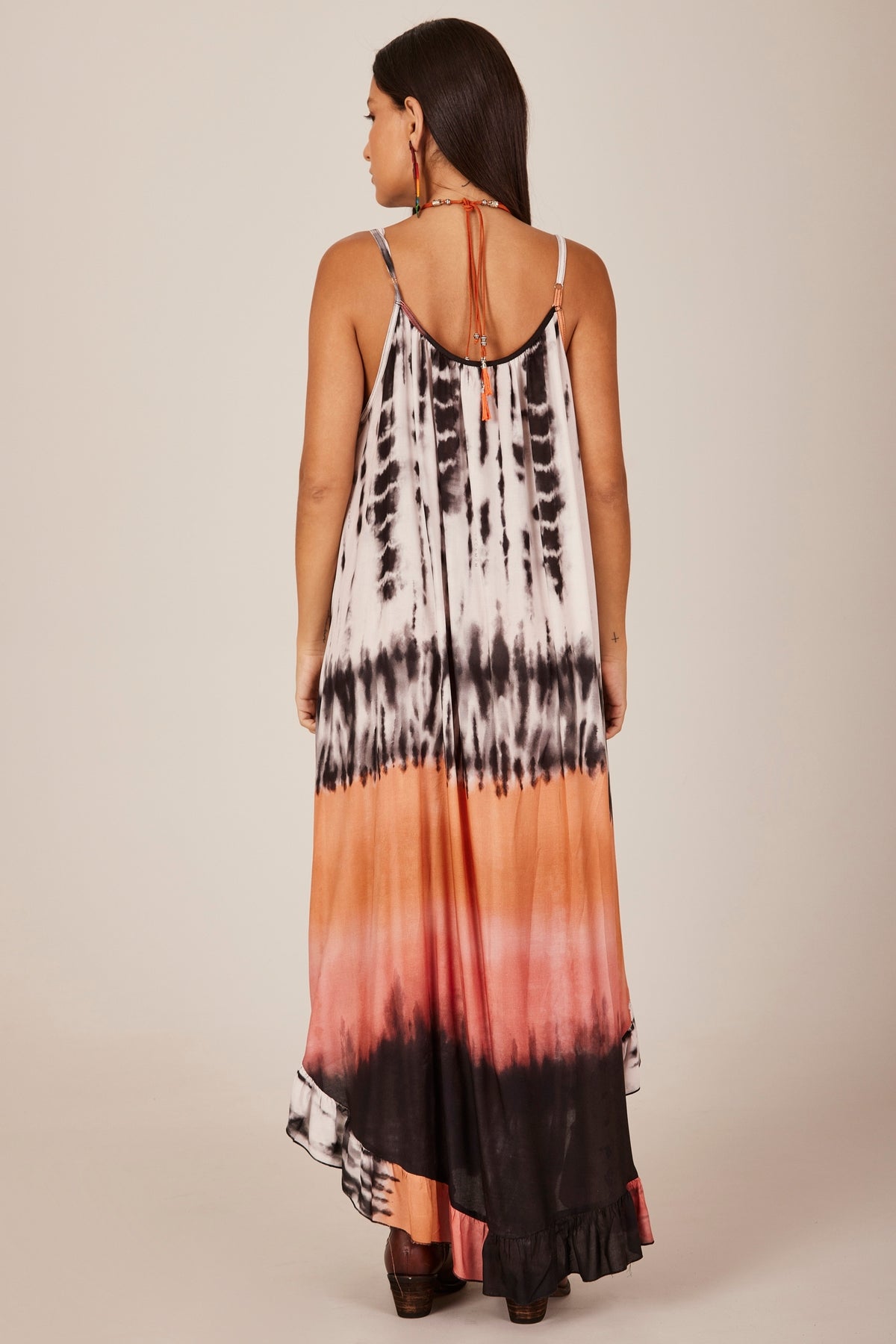 Yacamim E6 Tie-Dye Digital Print Long Dress with Adjustable Straps