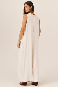 Yacamim Women's Beige Long Wide-Leg Jumpsuit with Pockets O3
