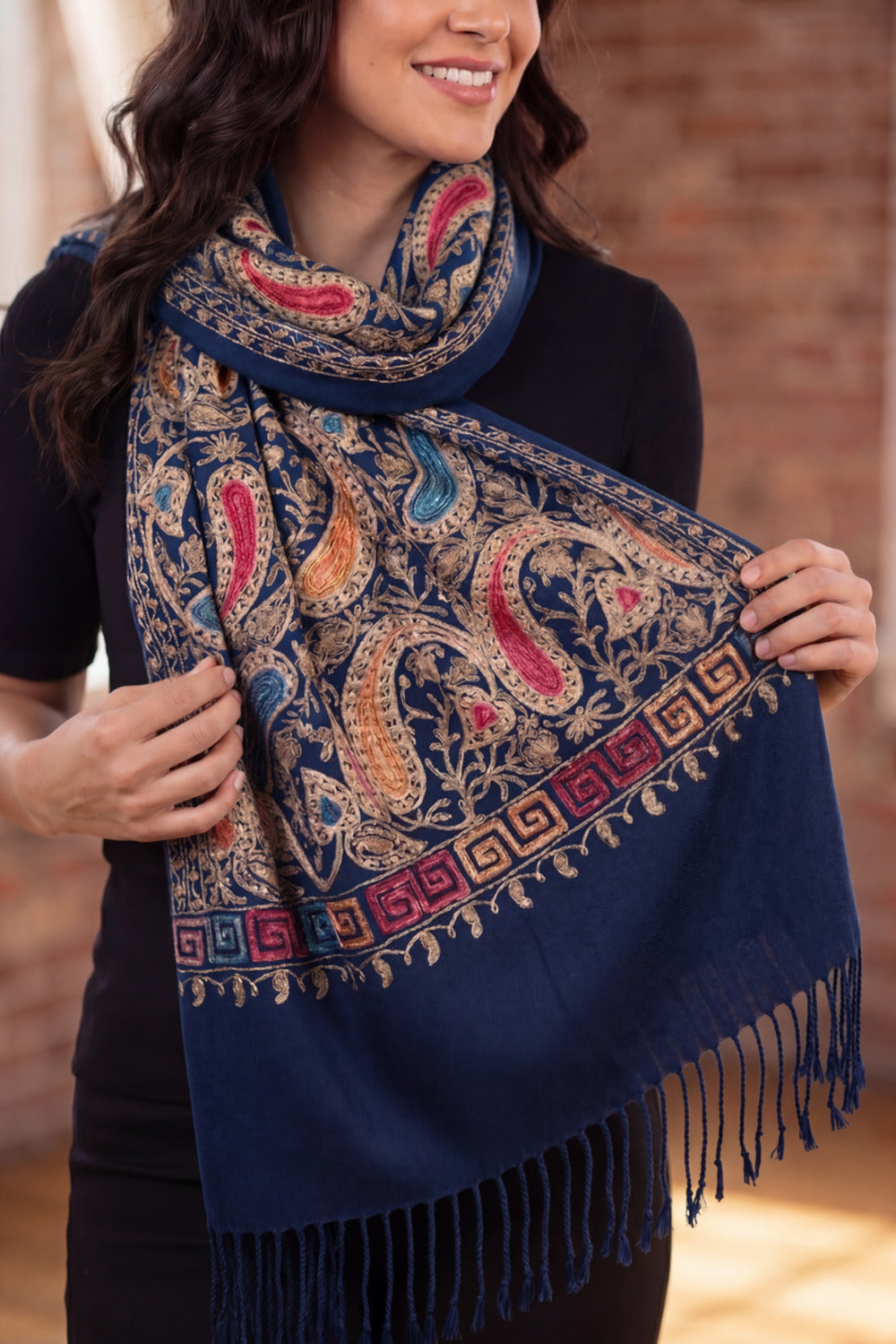 Dark Blue Cashmere Scarf Yacamim