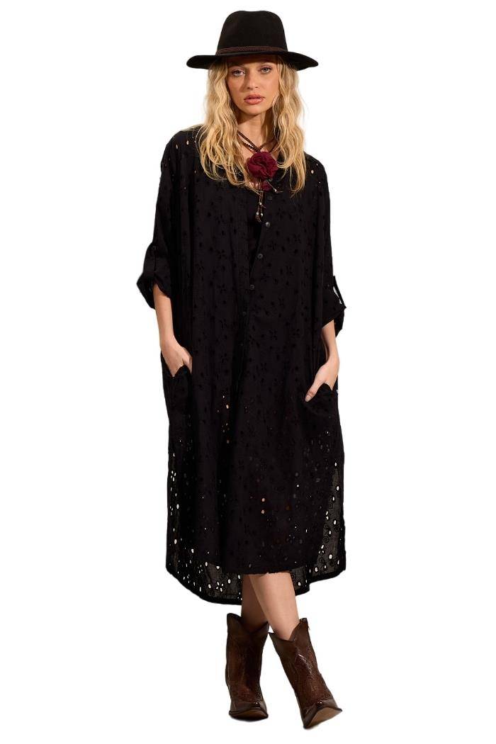 Yacamim Black Embroidered Long Chemise