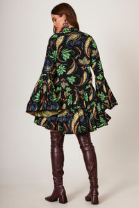 Short Dress with Flare Sleeves Black Cashmere Yacamim B24