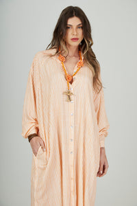 Yacamim L4 Striped Orange Long Loose Shirt