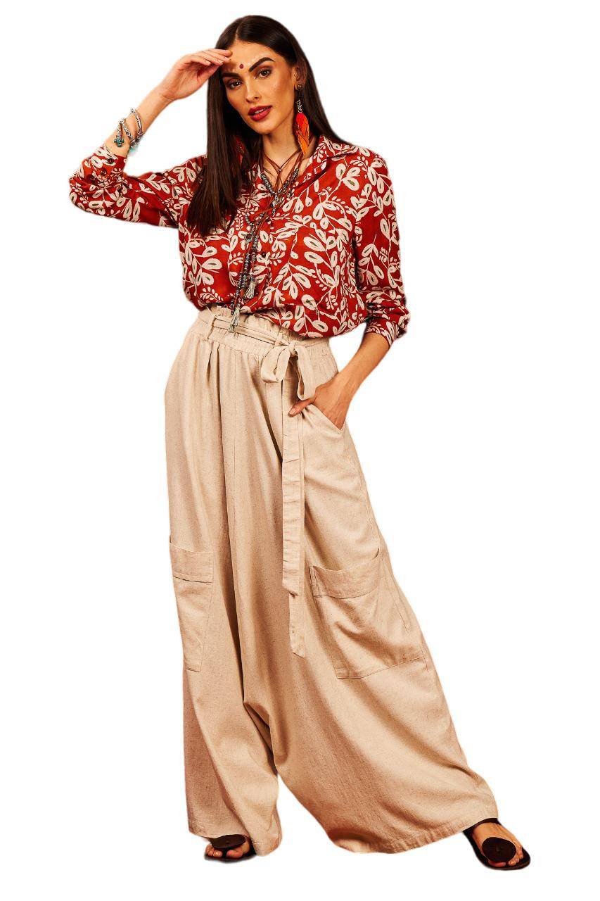 Yacamim Beige Sarouel Trousers with Pockets