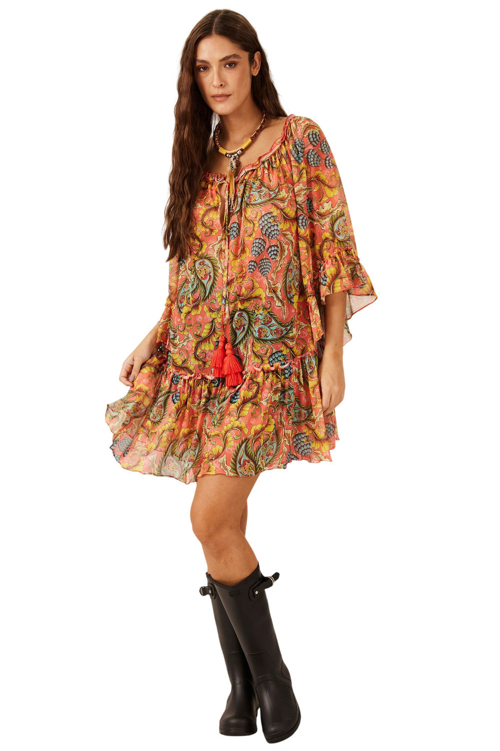 Yacamim C6 Paisley Print Tulle Dress