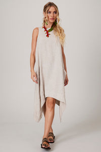 Yacamim E27 Plain Beige Linen Sleeveless Short Dress