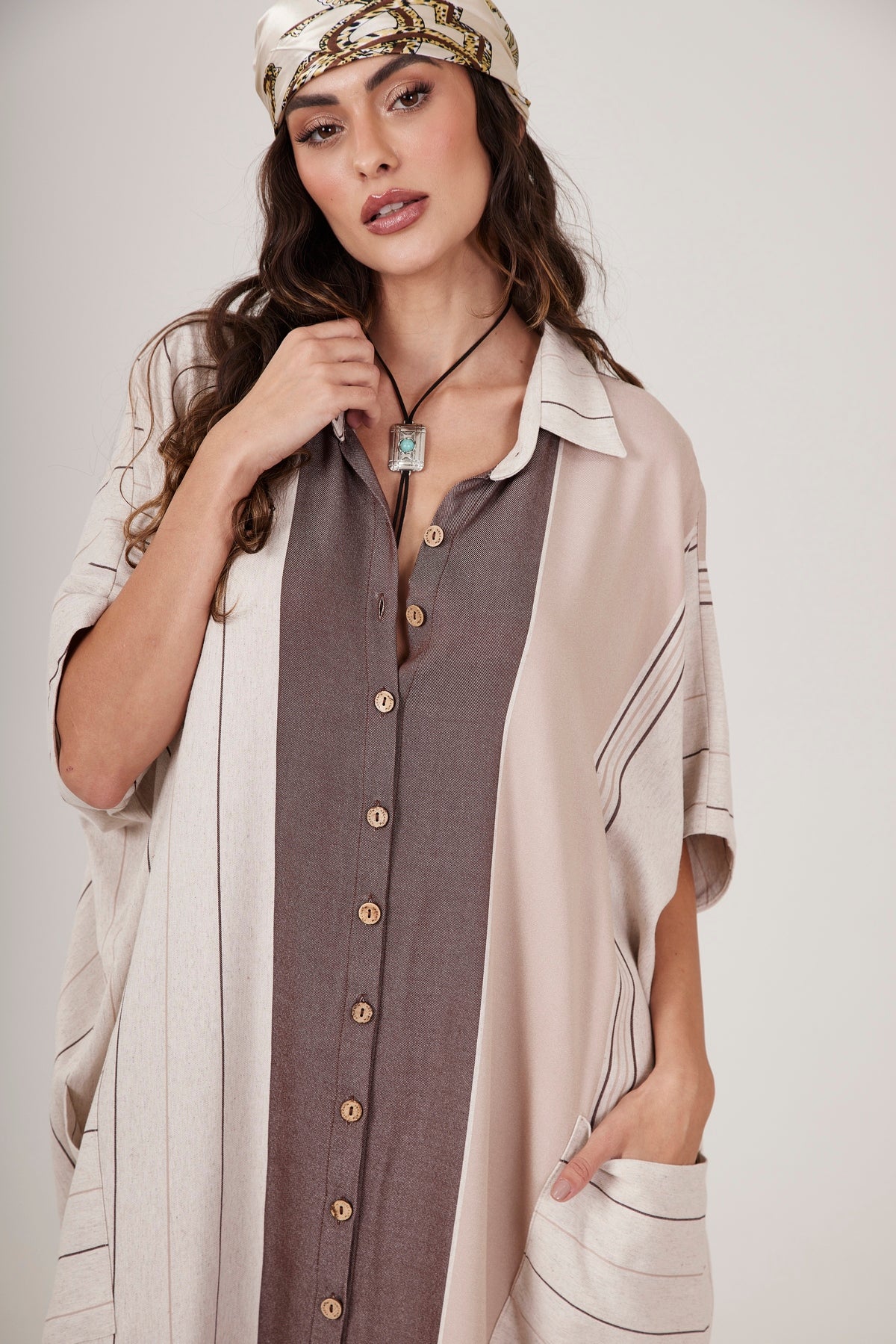 Yacamim Beige and Brown Striped Long Shirt L4