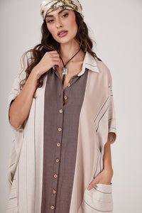 Yacamim Beige and Brown Striped Long Shirt L4