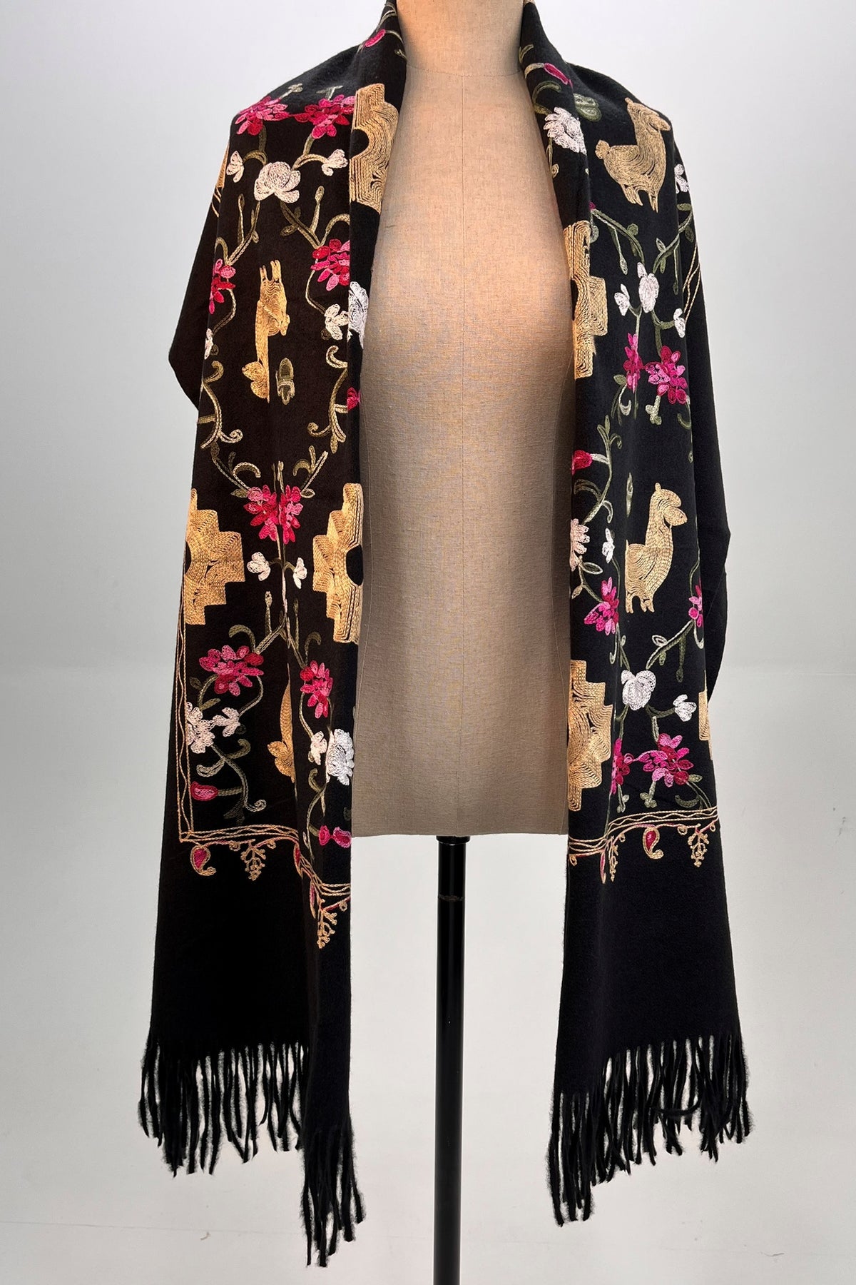 Yacamim Black Embroidered Cashmere Scarf #320