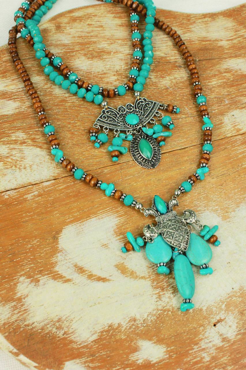 Yacamim Wooden Bead and Green Stone Necklace #429