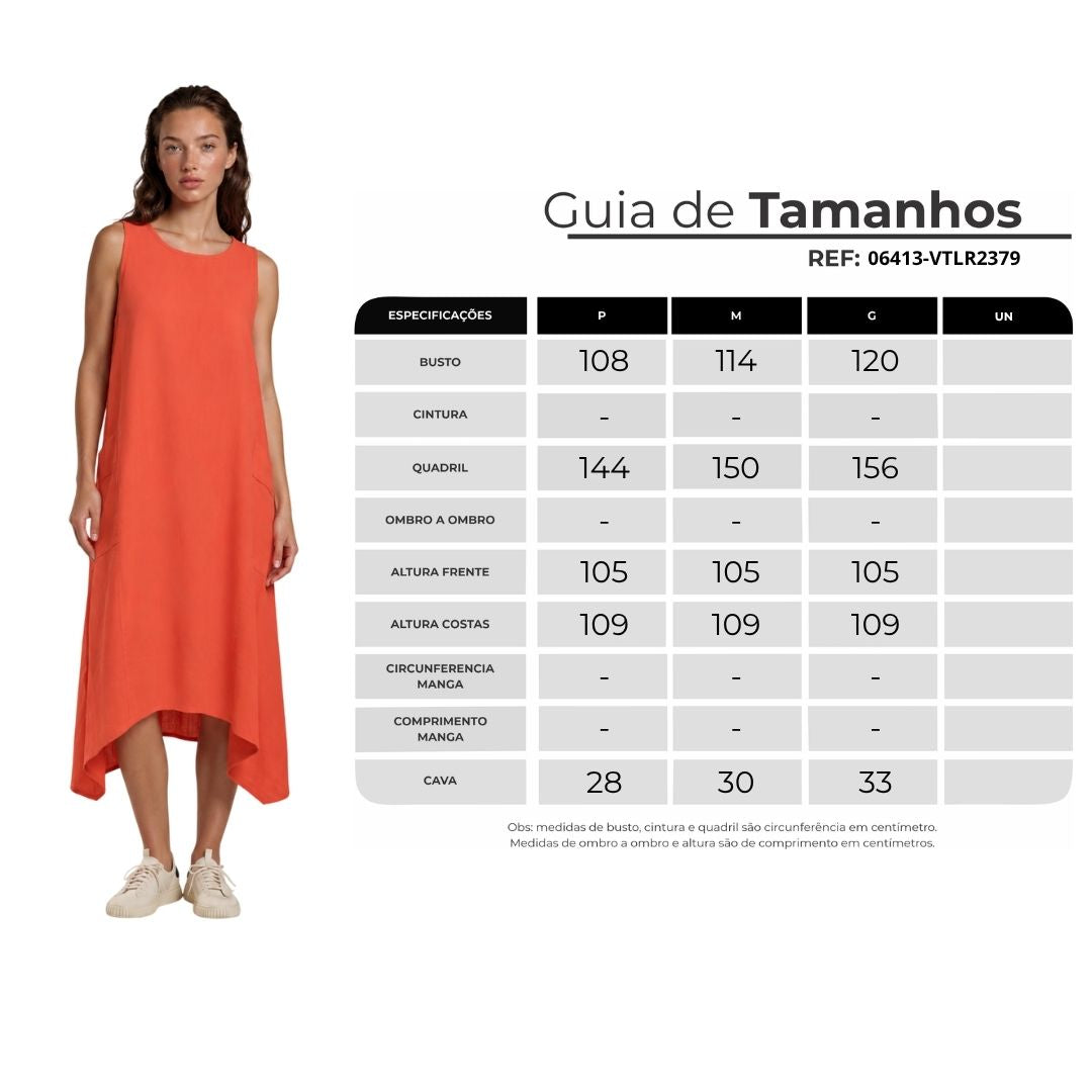 Vestido Regata Midi Viscolinho Com Bolsos Vermelho Ferrugem Yacamim D9