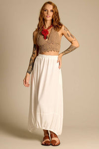 Yacamim Women's White G3 Linen Midi Skirt with Pockets