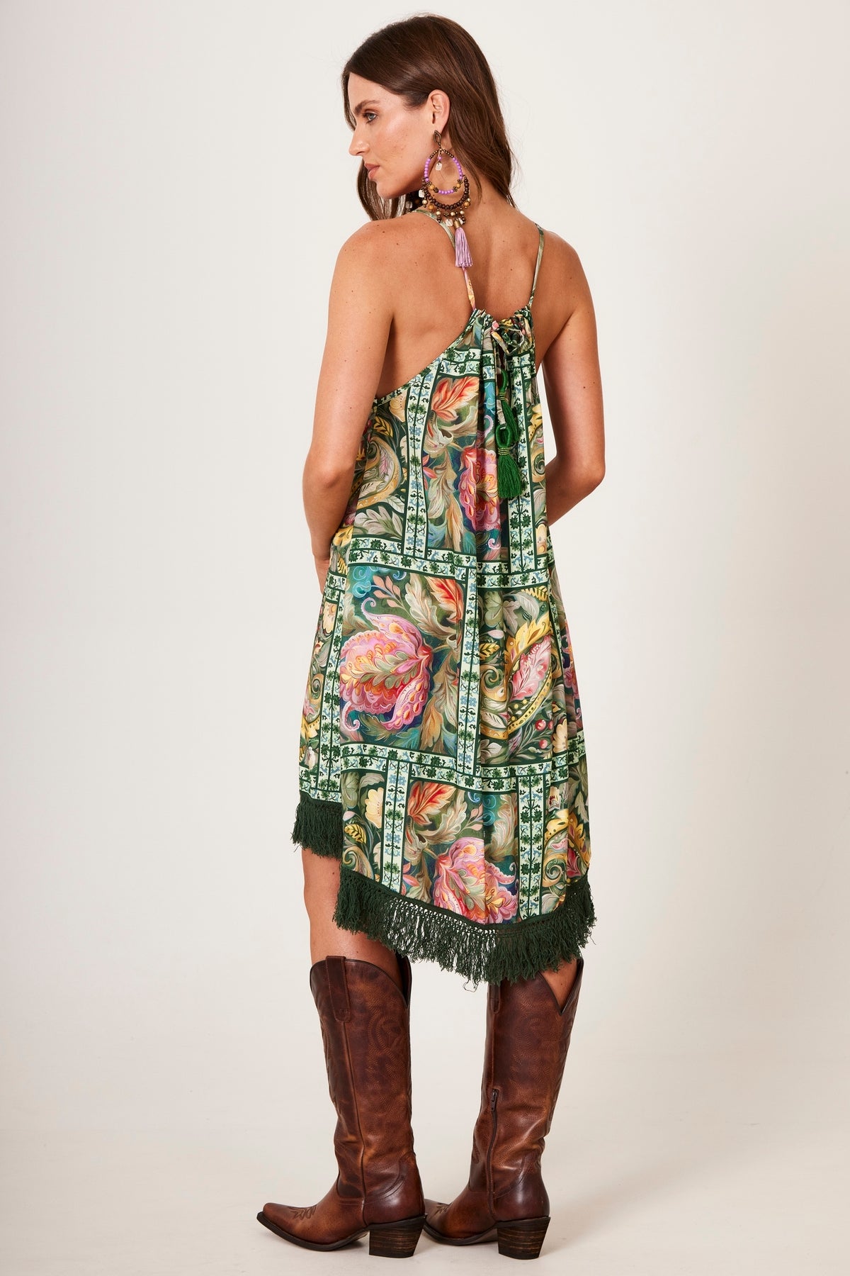 Yacamim C8 Green Geometric Print Mullet Mini Dress