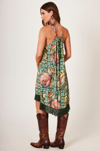Yacamim C8 Green Geometric Print Mullet Mini Dress