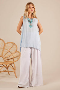 Yacami Serenity Blue Long Sleeveless Blouse