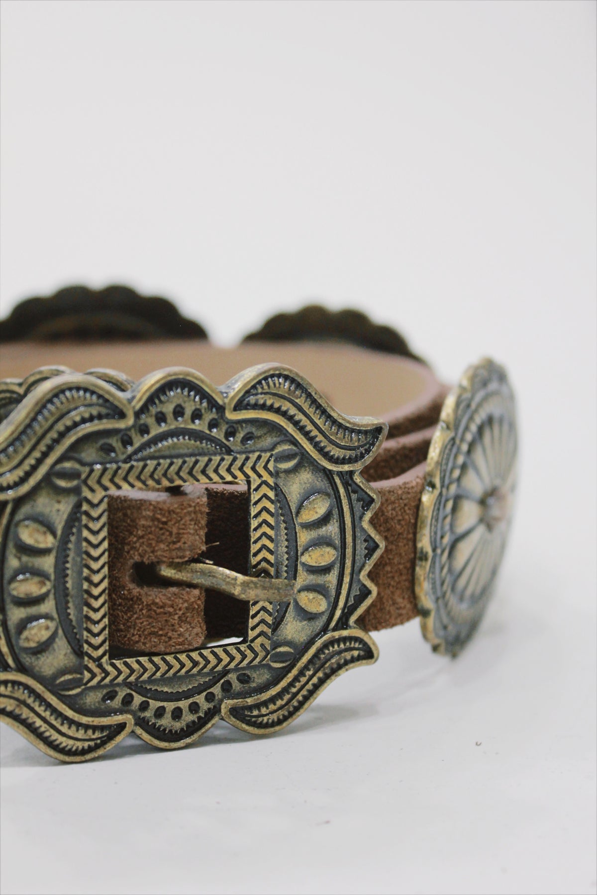 Yacamim Brown Leather Belt with Antique Gold Buckle #663