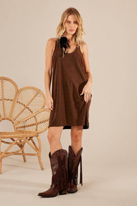 Yacamim Faded Brown Sleeveless Beach Cover-Up Dress