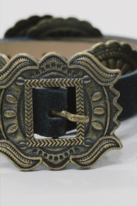 Yacamim Black Leather Belt with Antique Gold Buckle #662