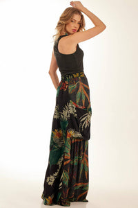 Black Patchwork Yacamim Palazzo Pants with Side Pockets