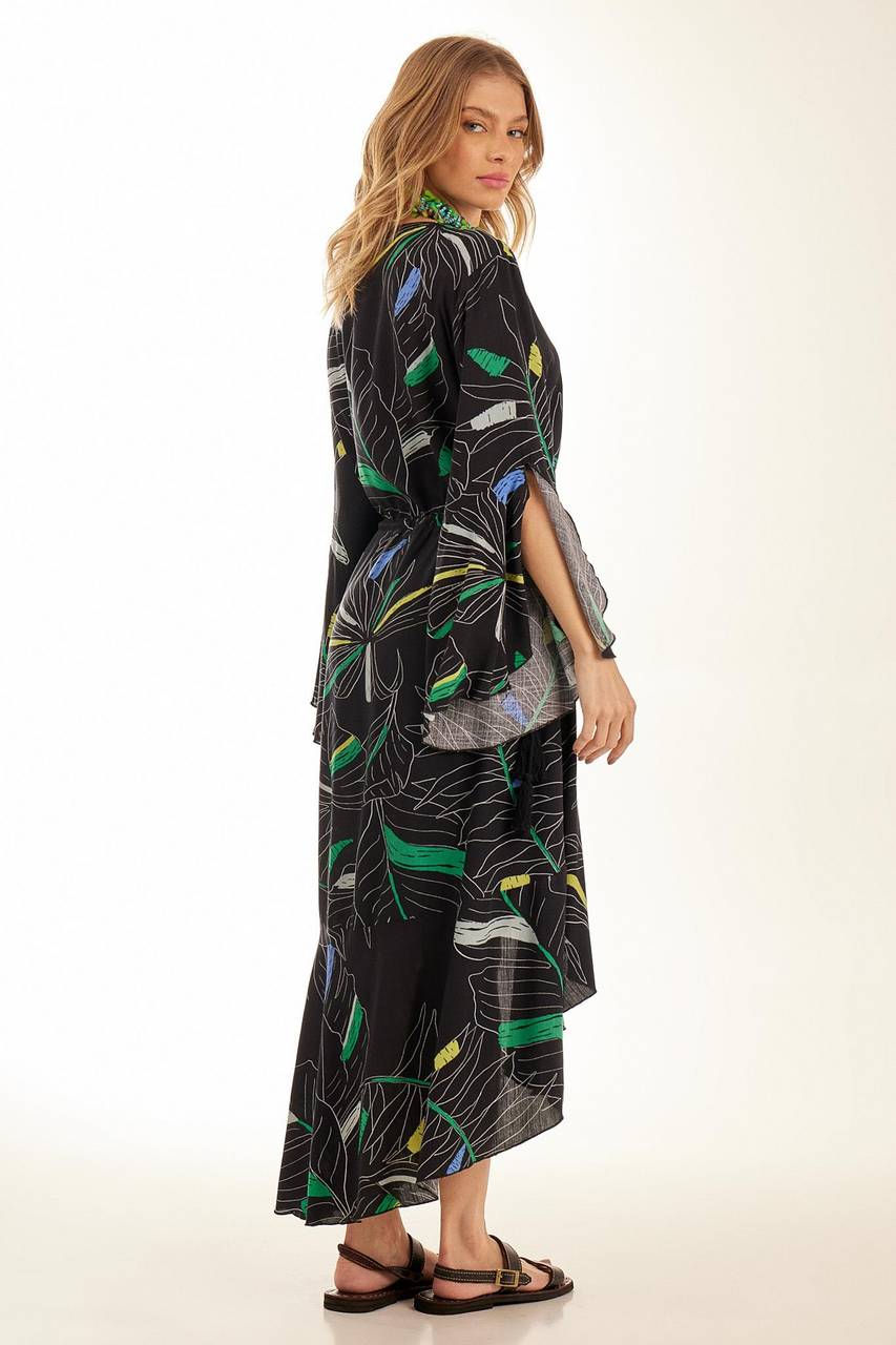 Yacamim Black Printed Long Sleeve Mullet Shirt