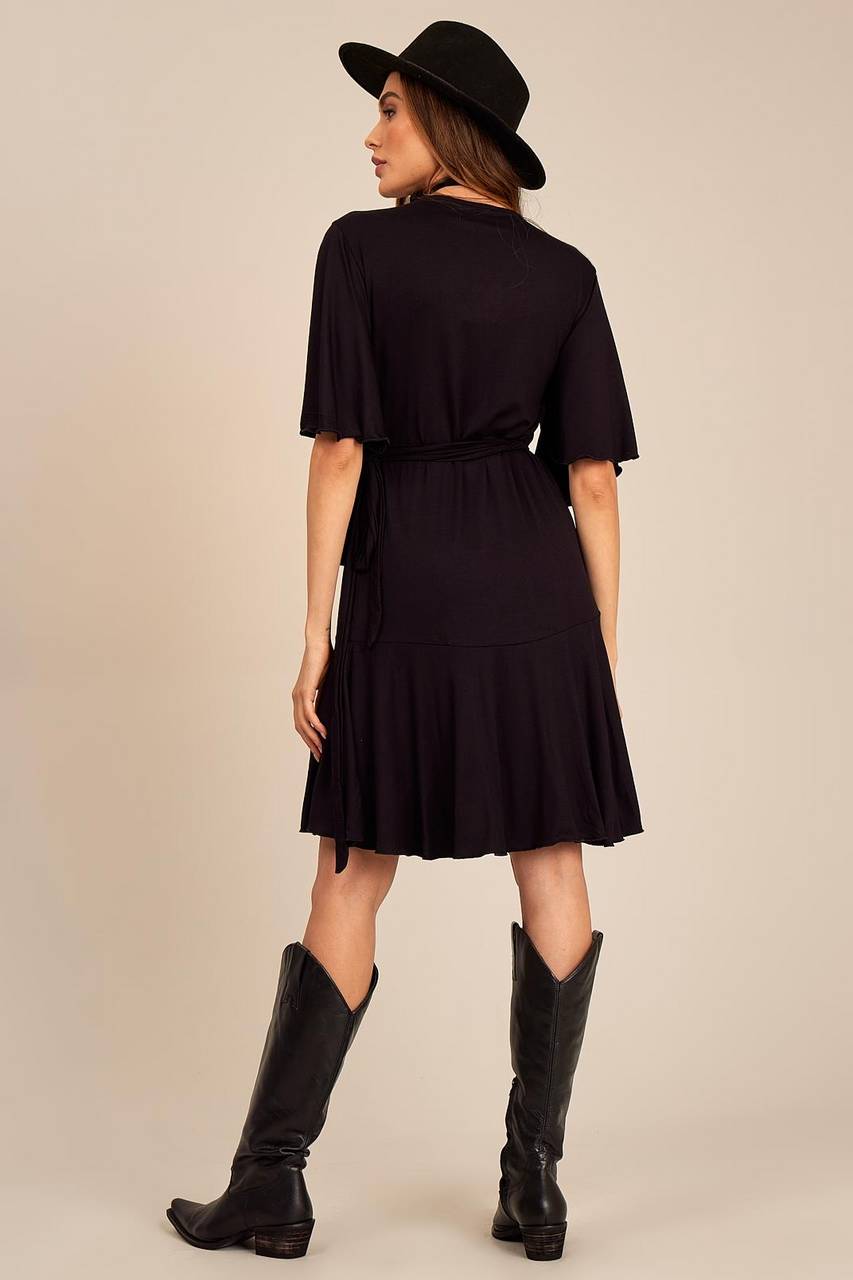 Yacamim Black Wrap Mini Dress