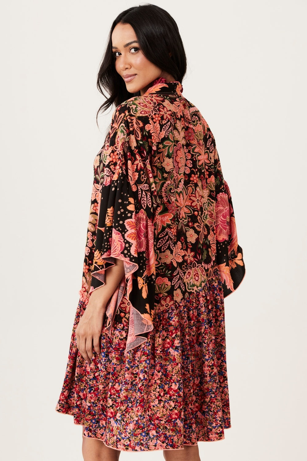 Yacamim E19 Pink Loose Short Dress with Paisley Patchwork Print