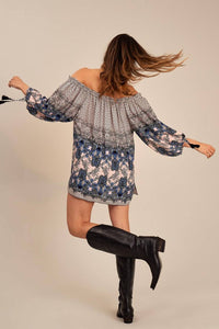 Gypsy Blouse With 3/8 Sleeves Rosé Cashmere Print Yacamim