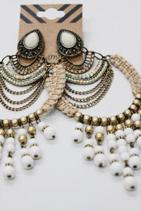 Handmade Bead Earring Beige Yacamim #685