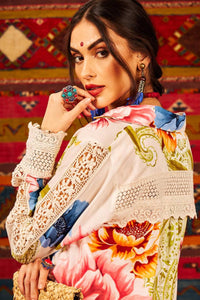 Yacamim Printed Beige Wide Shirt With Long Sleeves and Lace Details<br />