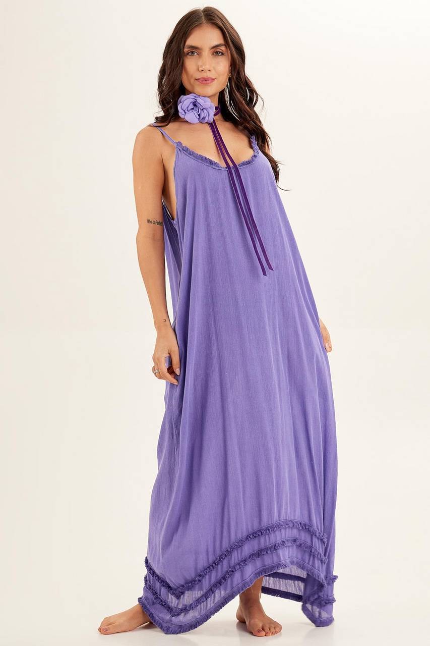 Yacamim Purple Ruffled Strap Maxi Dress